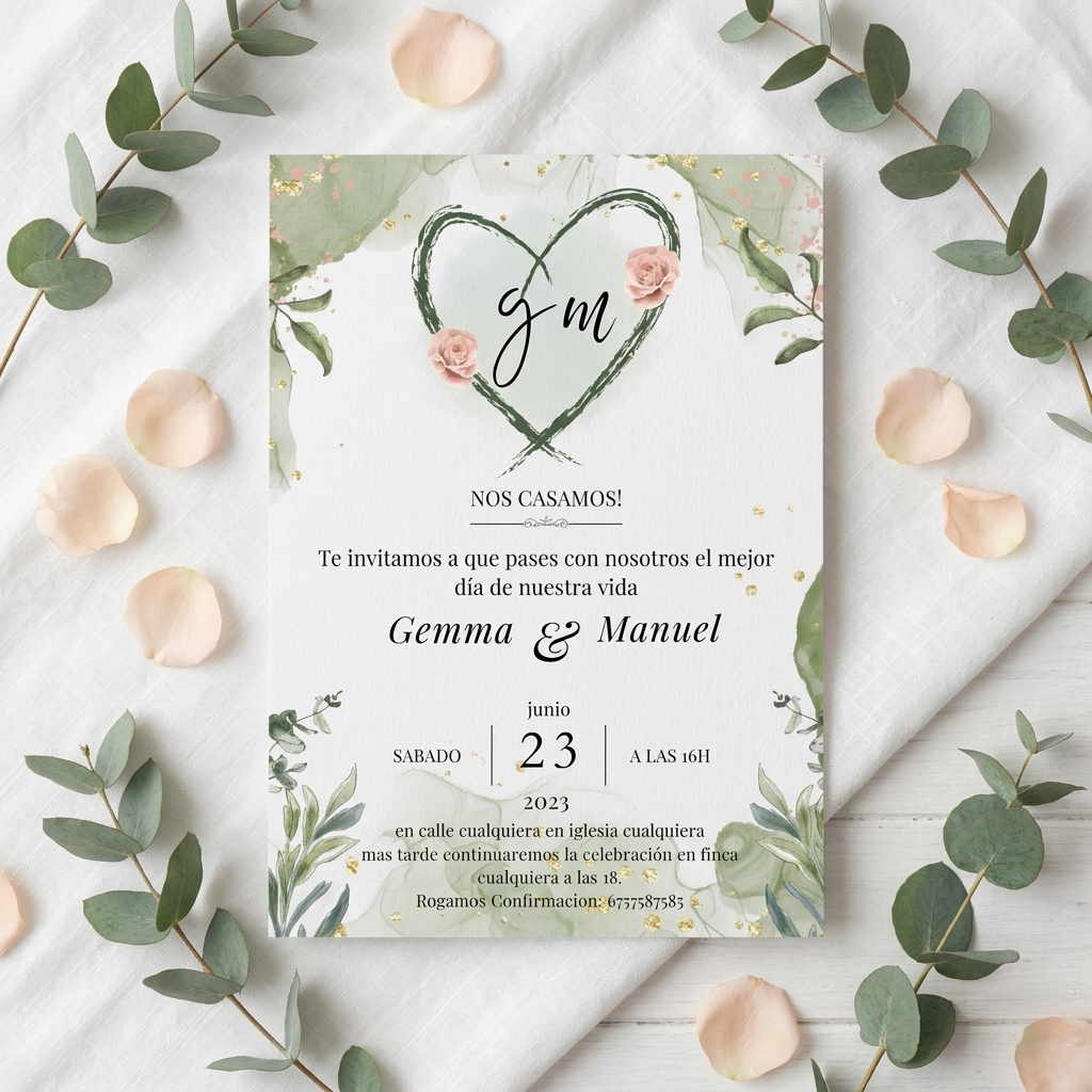 Invitaciones de Boda Premium · Diseño Floral con Iniciales · Tamaño A6/A5 · Pack 10/20/30