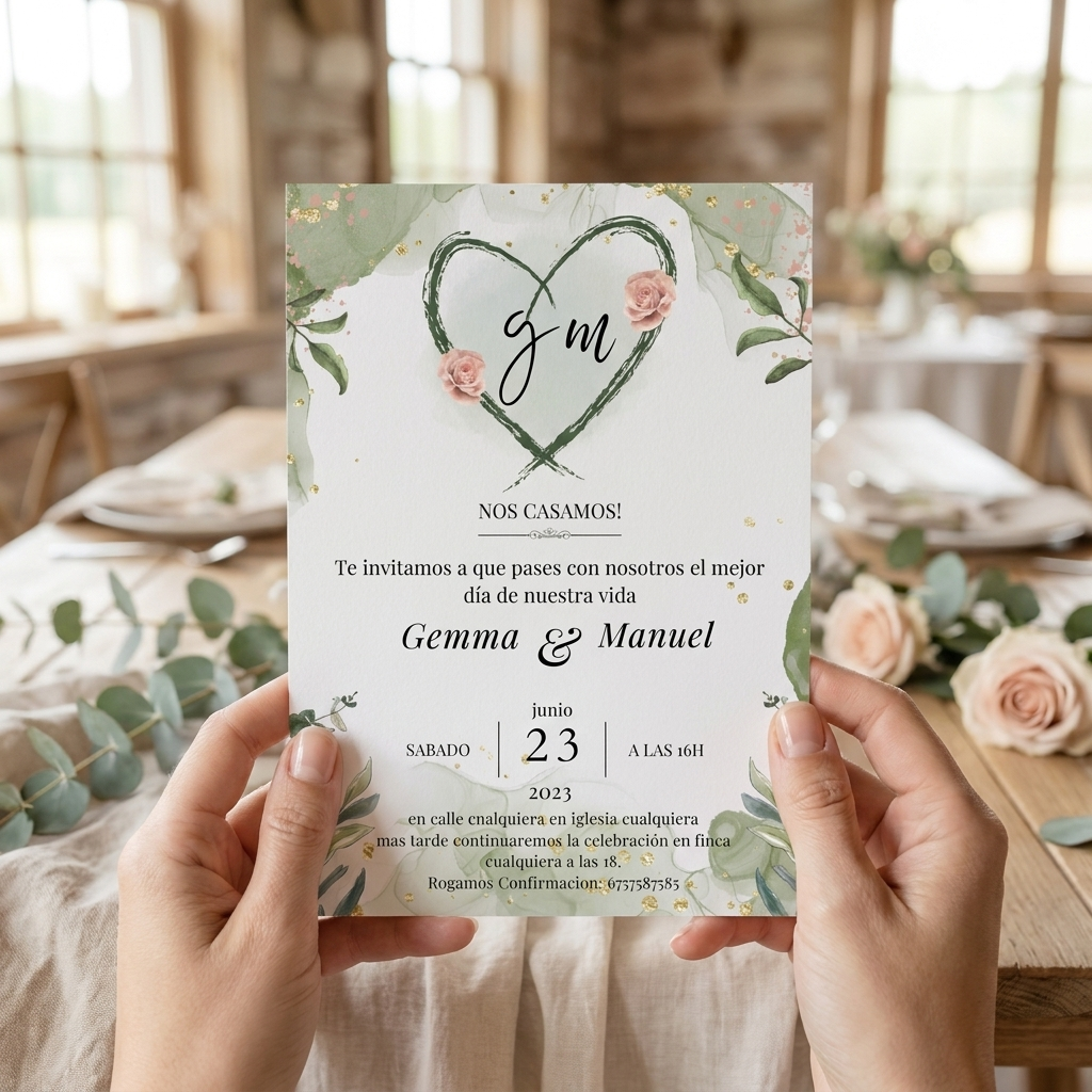 Invitaciones de Boda Premium · Diseño Floral con Iniciales · Tamaño A6/A5 · Pack 10/20/30