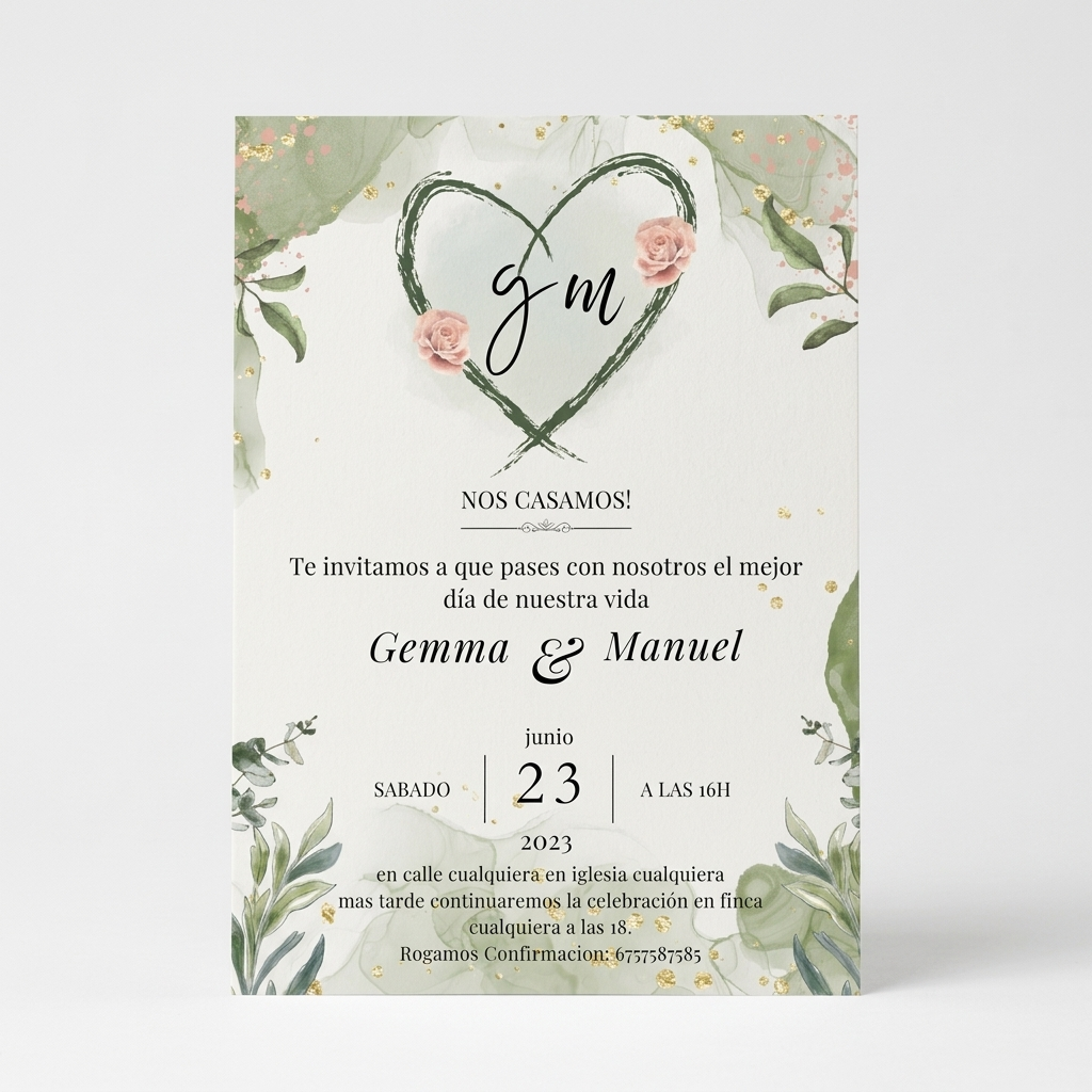 Invitaciones de Boda Premium · Diseño Floral con Iniciales · Tamaño A6/A5 · Pack 10/20/30