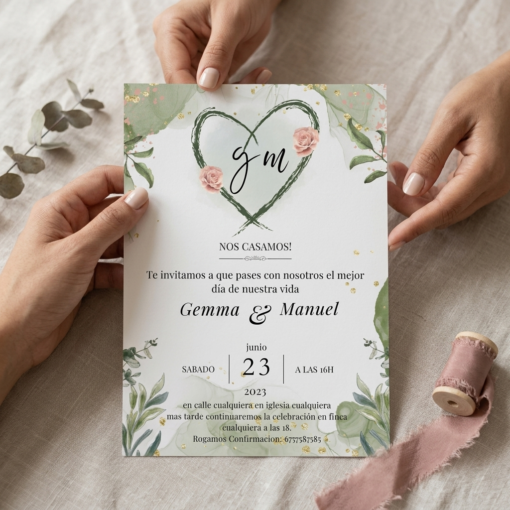 Invitaciones de Boda Premium · Diseño Floral con Iniciales · Tamaño A6/A5 · Pack 10/20/30
