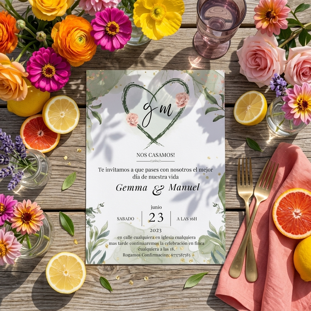 Invitaciones de Boda Premium · Diseño Floral con Iniciales · Tamaño A6/A5 · Pack 10/20/30