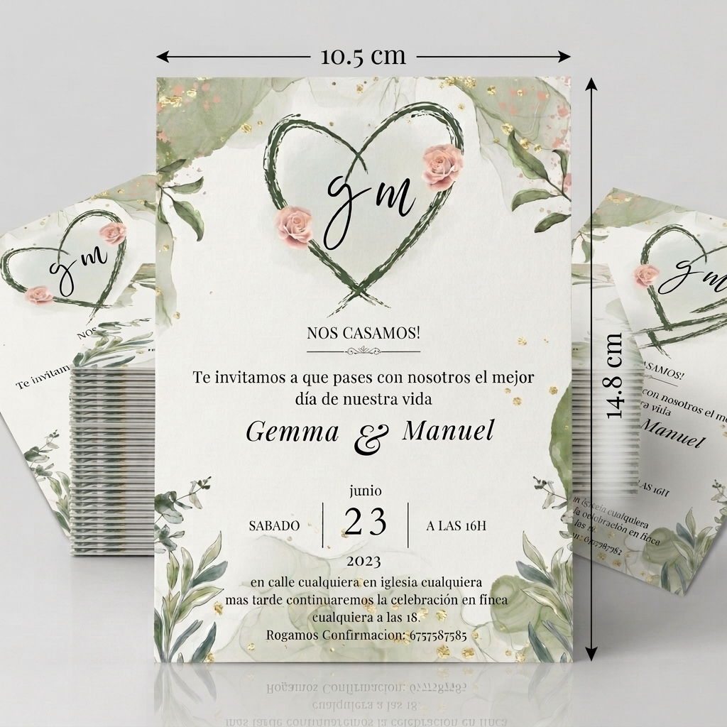 Invitaciones de Boda Premium · Diseño Floral con Iniciales · Tamaño A6/A5 · Pack 10/20/30