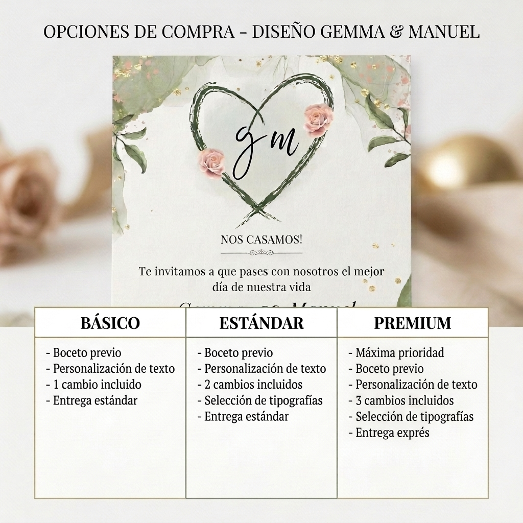 Invitaciones de Boda Premium · Diseño Floral con Iniciales · Tamaño A6/A5 · Pack 10/20/30