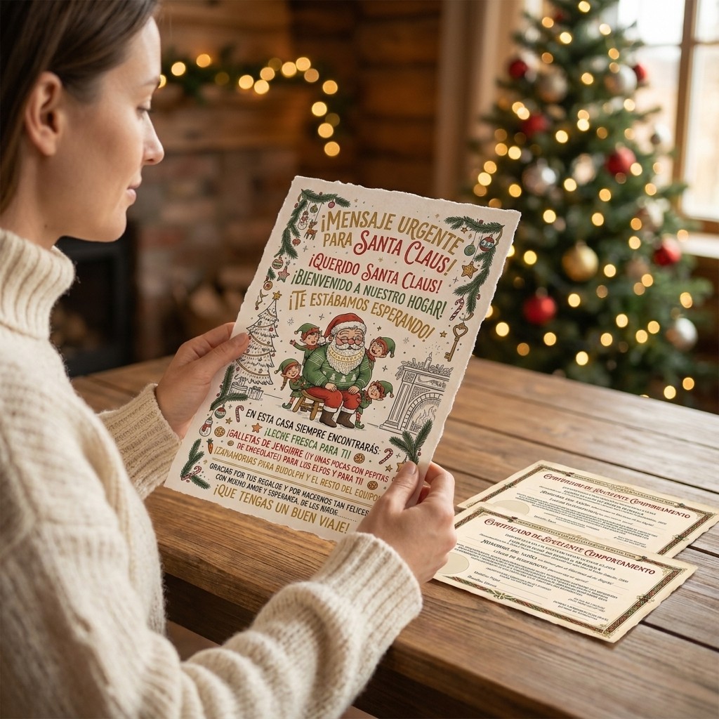 Decoración Navidad Papá Noel con Certificado de niño Bueno