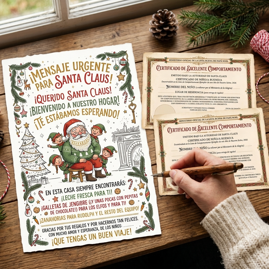 Decoración Navidad Papá Noel con Certificado de niño Bueno