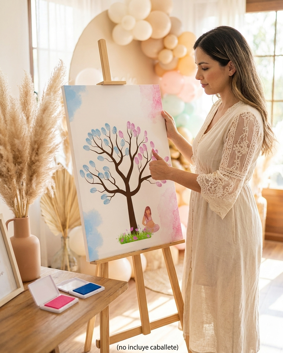Árbol de huellas revelación de género - Tinta azul y rosa - Actividad gender reveal