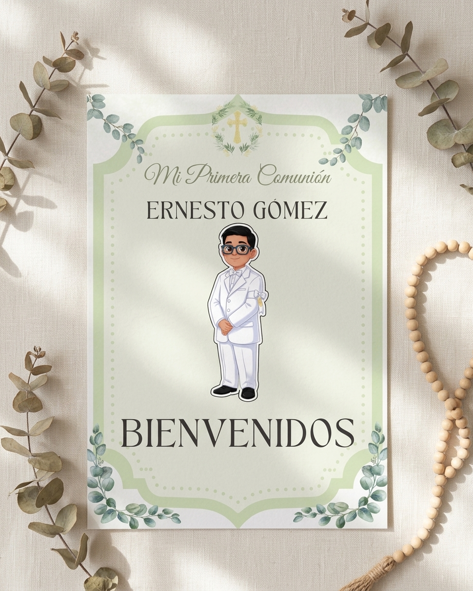 Póster de Bienvenida Primera Comunión Personalizable | Lámina tamaño A3