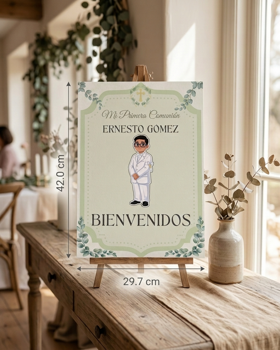 Póster de Bienvenida Primera Comunión Personalizable | Lámina tamaño A3