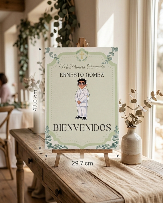Póster de Bienvenida Primera Comunión Personalizable | Lámina tamaño A3