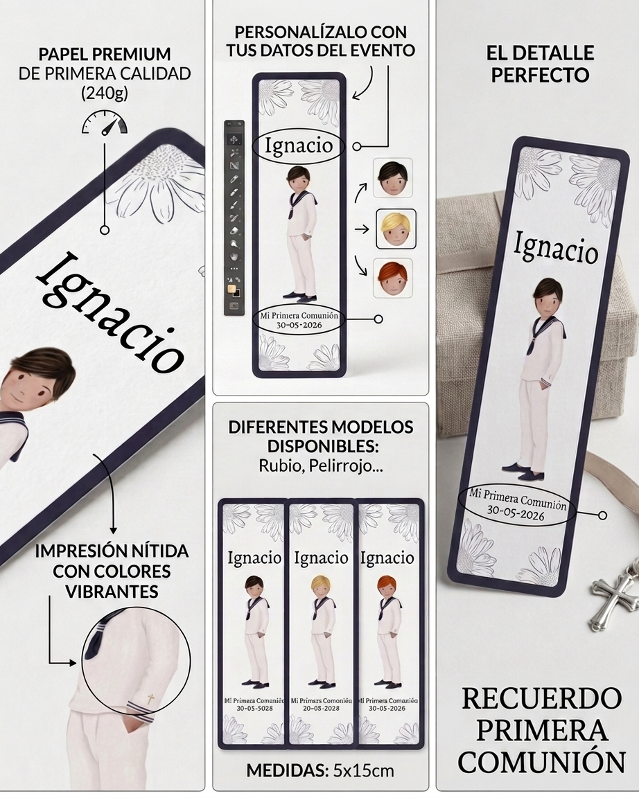 Marcapáginas primera comunión personalizable | Recuerdo invitados primera comunión | Regalo personalizable eventos