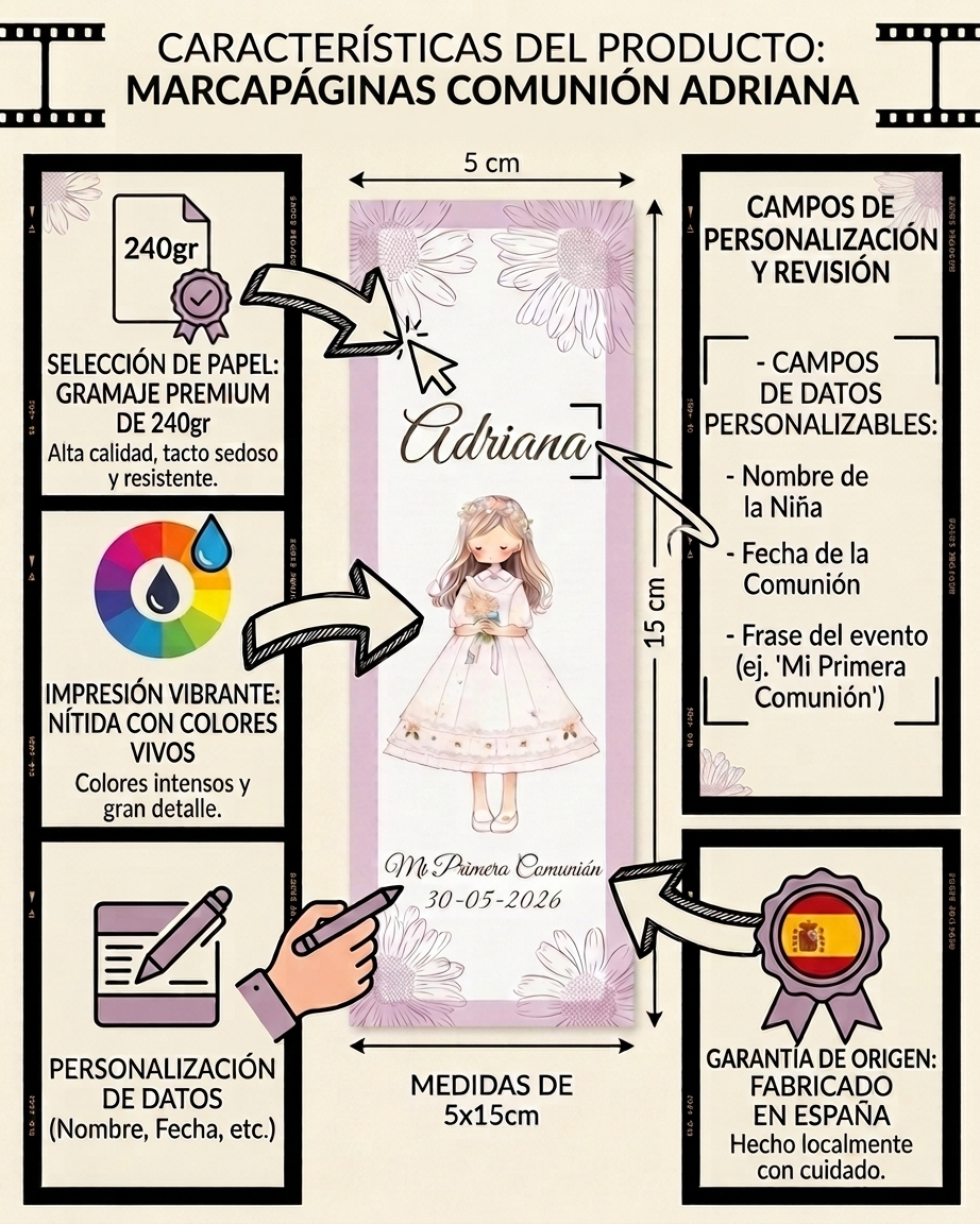 Marcapáginas primera comunión personalizable | Recuerdo invitados primera comunión | Regalo personalizable eventos