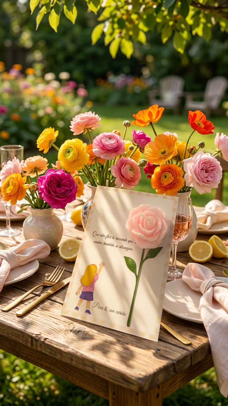 Tarjeta “Sueños que se alcanzan” Niña rubia / Niña morena con vela rosa perfumada – Pack montado A6 - Recordatorio invitados - Regalo y detalles que enamoran