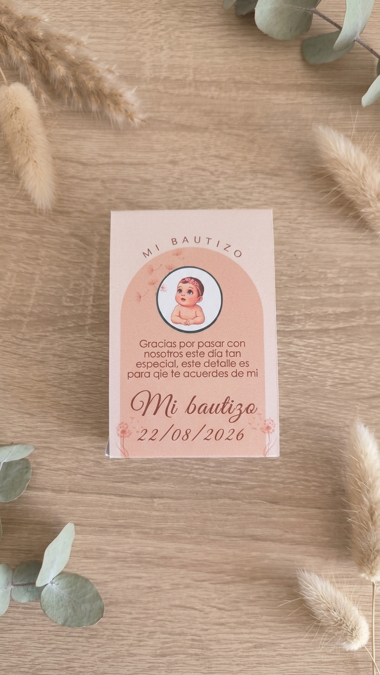 Recordatorio de Bautizo con Retrato Personalizado – Pack 12 unidades - Vela recordatorio fiesta nacimiento del bebé