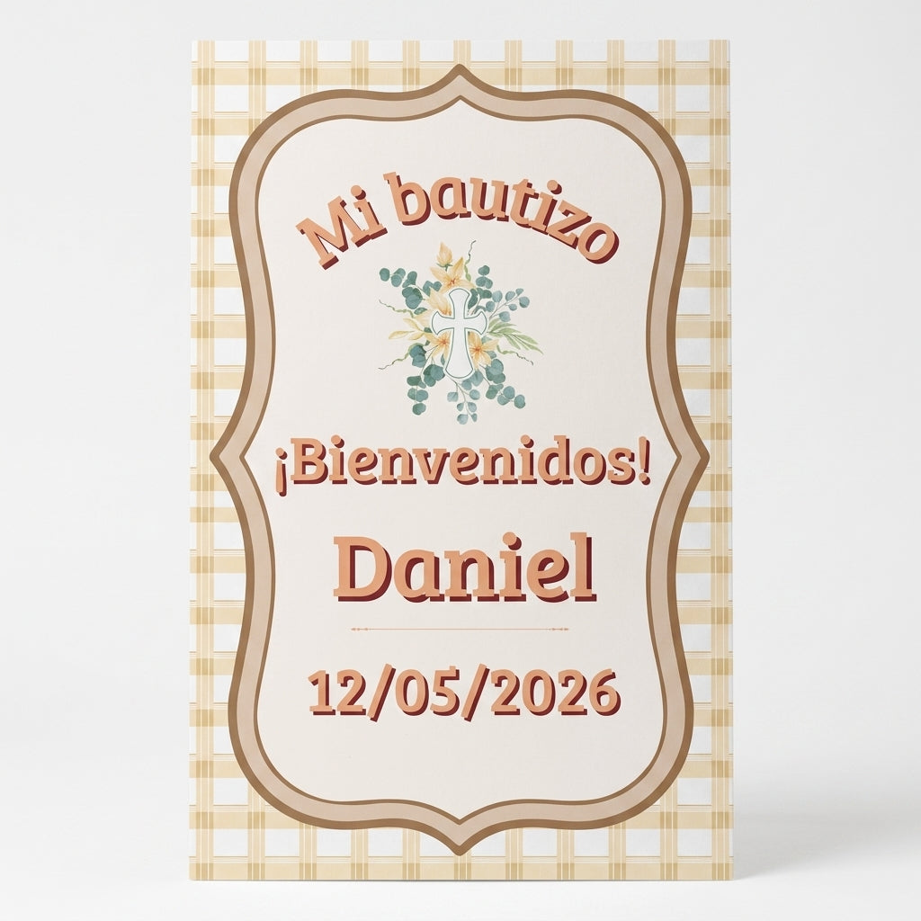 Cartel Bienvenida Bautizo Personalizable A3 – Papel Couche Mate 350 g – Diseño Premium