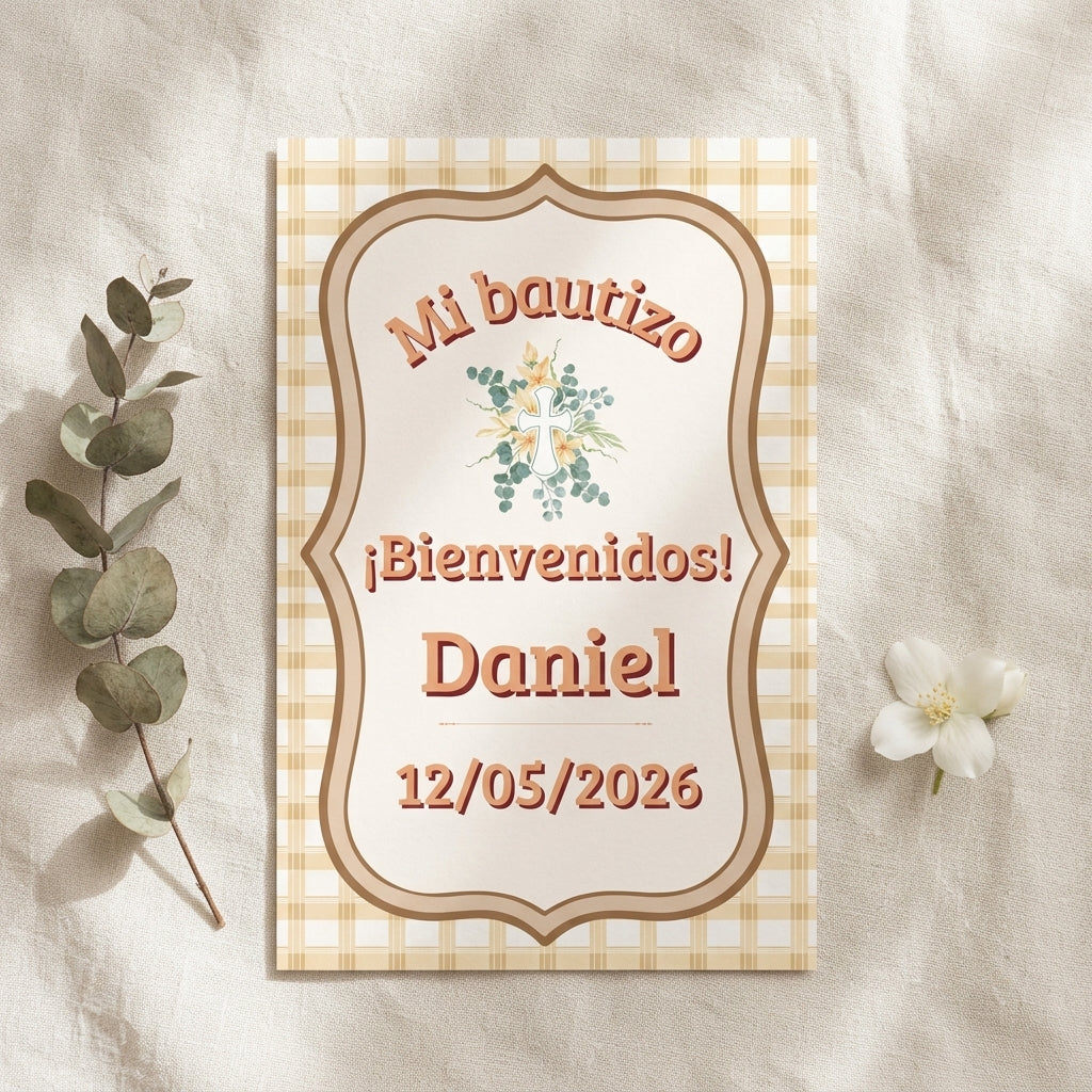 Cartel Bienvenida Bautizo Personalizable A3 – Papel Couche Mate 350 g – Diseño Premium