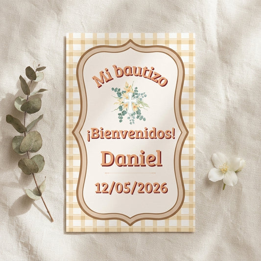 Cartel Bienvenida Bautizo Personalizable A3 – Papel Couche Mate 350 g – Diseño Premium