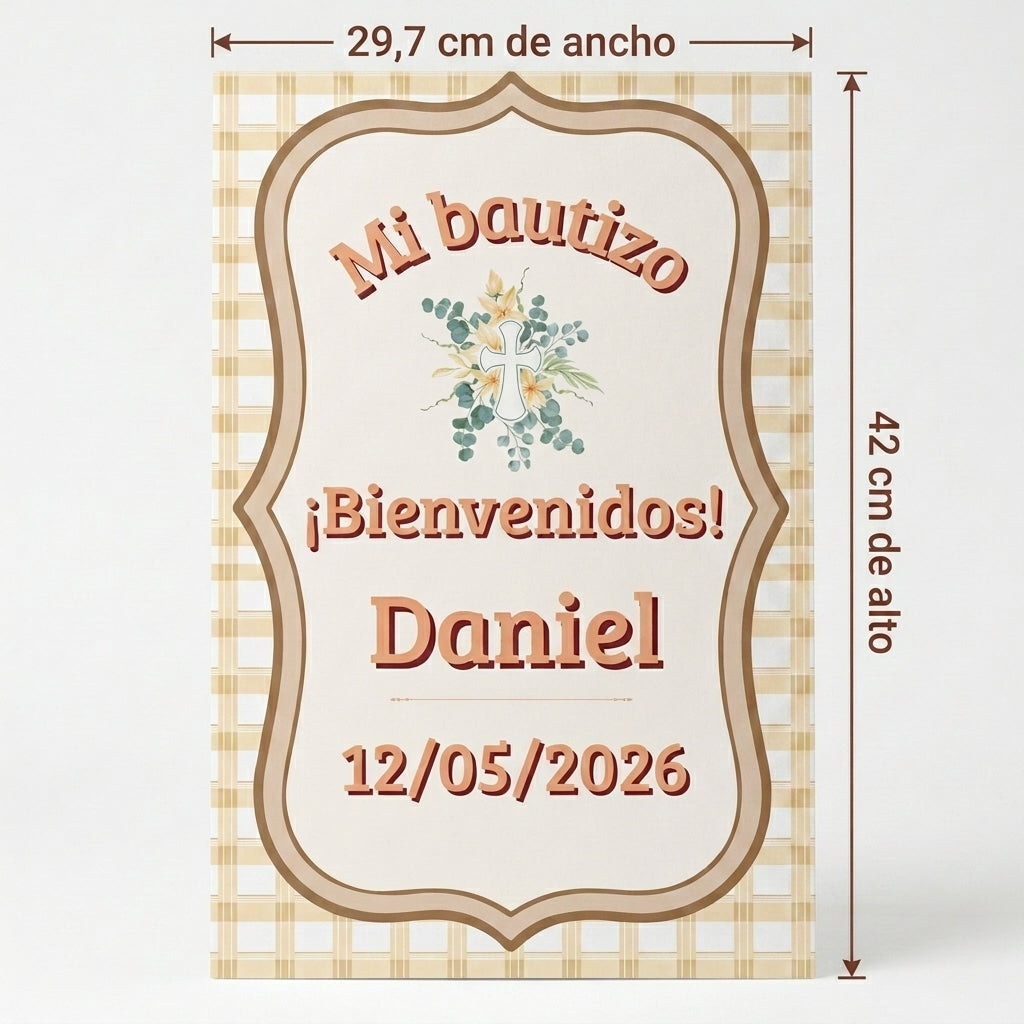 Cartel Bienvenida Bautizo Personalizable A3 – Papel Couche Mate 350 g – Diseño Premium