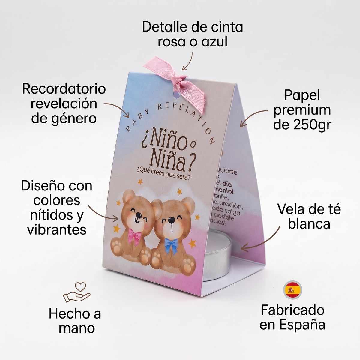 Regalo invitados Gender Reveal Party | Recordatorio velita nacimiento | Recuerdo invitados niño o niña