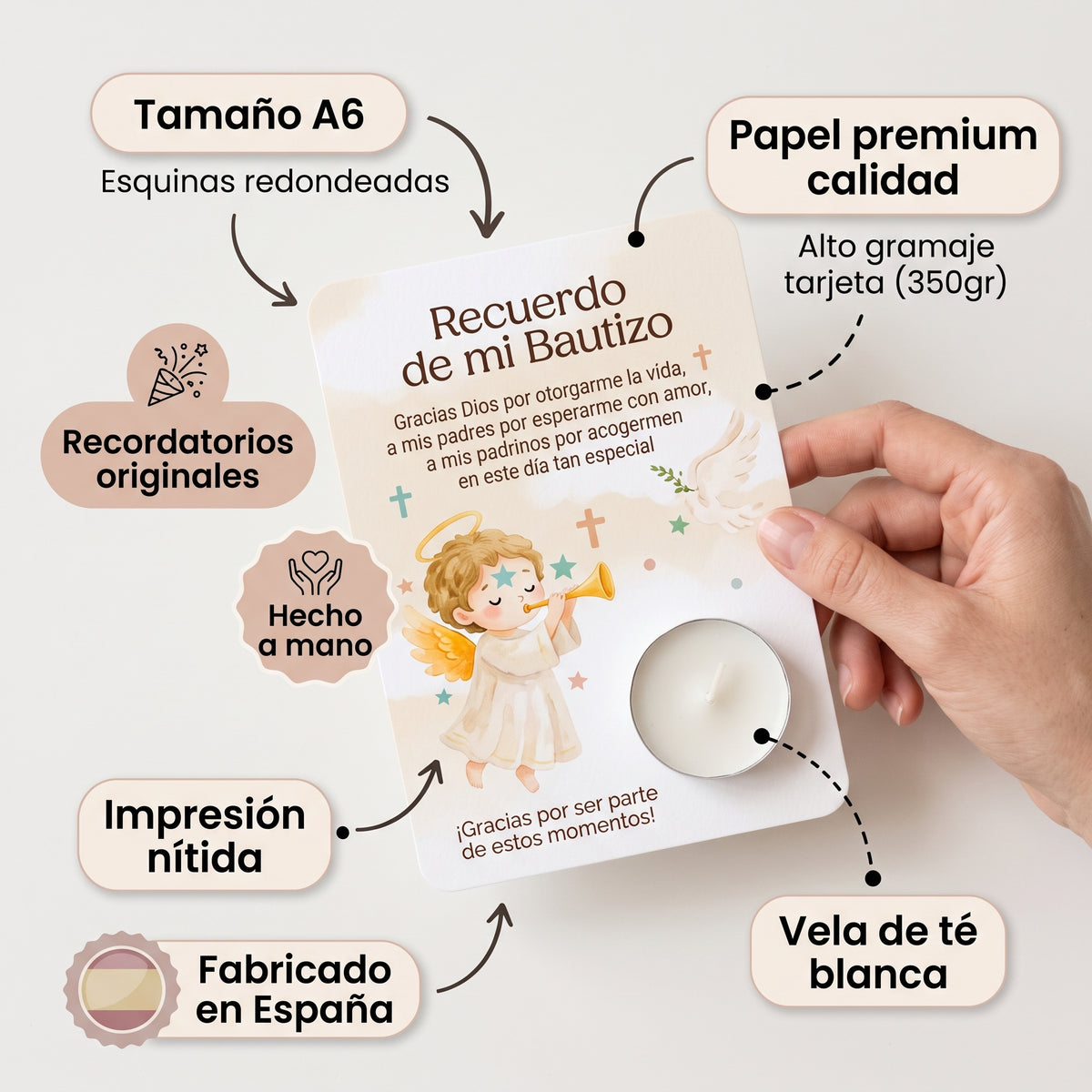 Recordatorio regalo para bautizo - Detalles invitados fiesta nacimiento del bebé