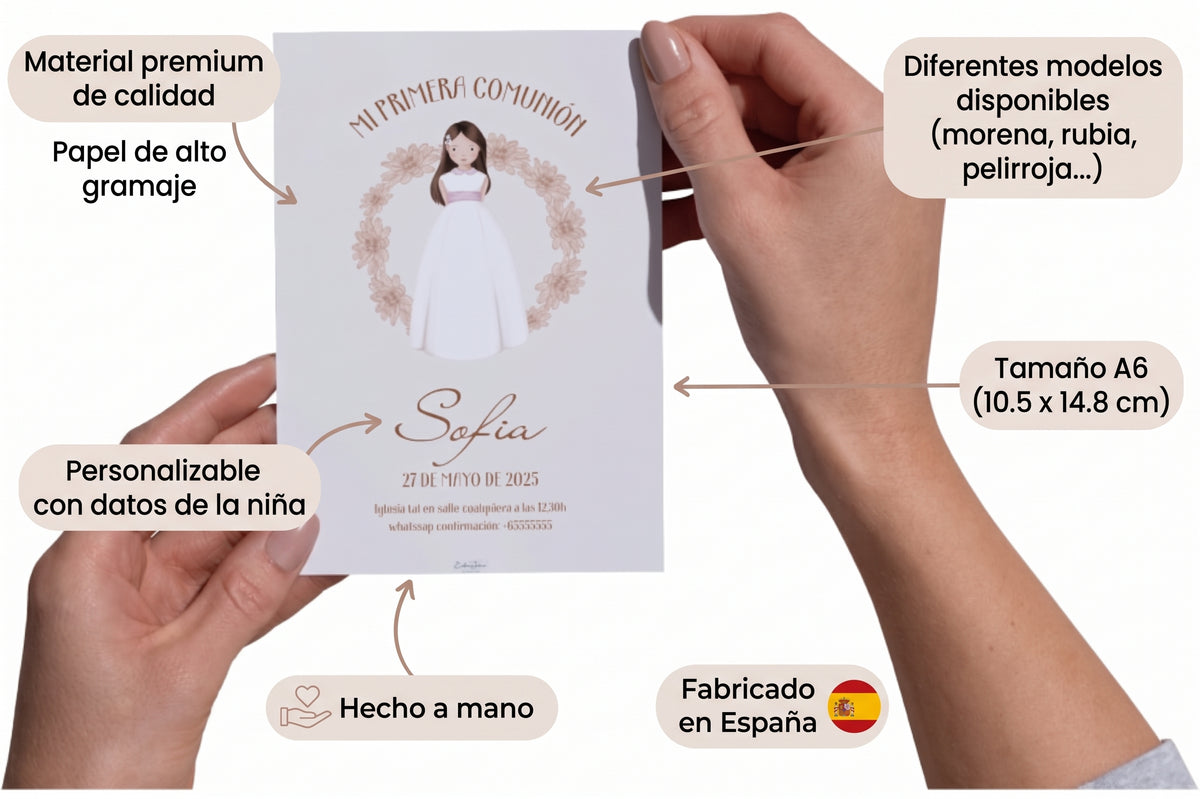 Invitaciones de Primera Comunión – Pack de 16, 24 y 32 unidades | Pack invitaciones personalizables
