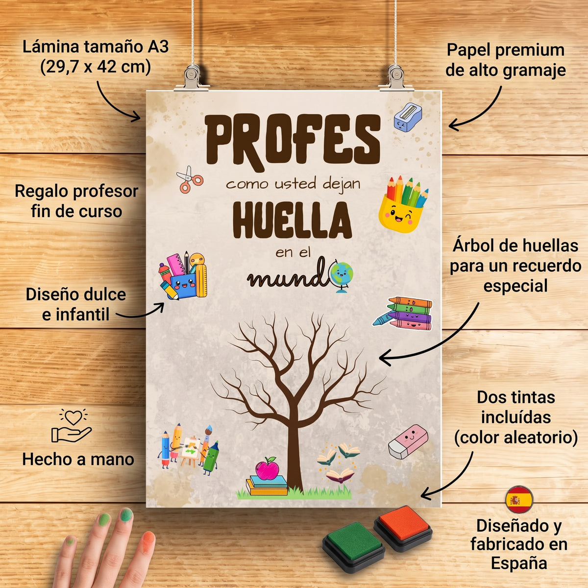 Pack Agradecimiento para Profes — Lámina A3 + Tarjeta A5 + 2 tintas | Regalo Fin de Curso