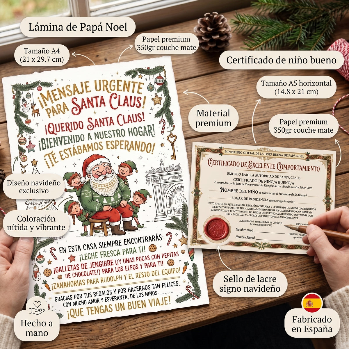 Decoración Navidad Papá Noel con Certificado de niño Bueno