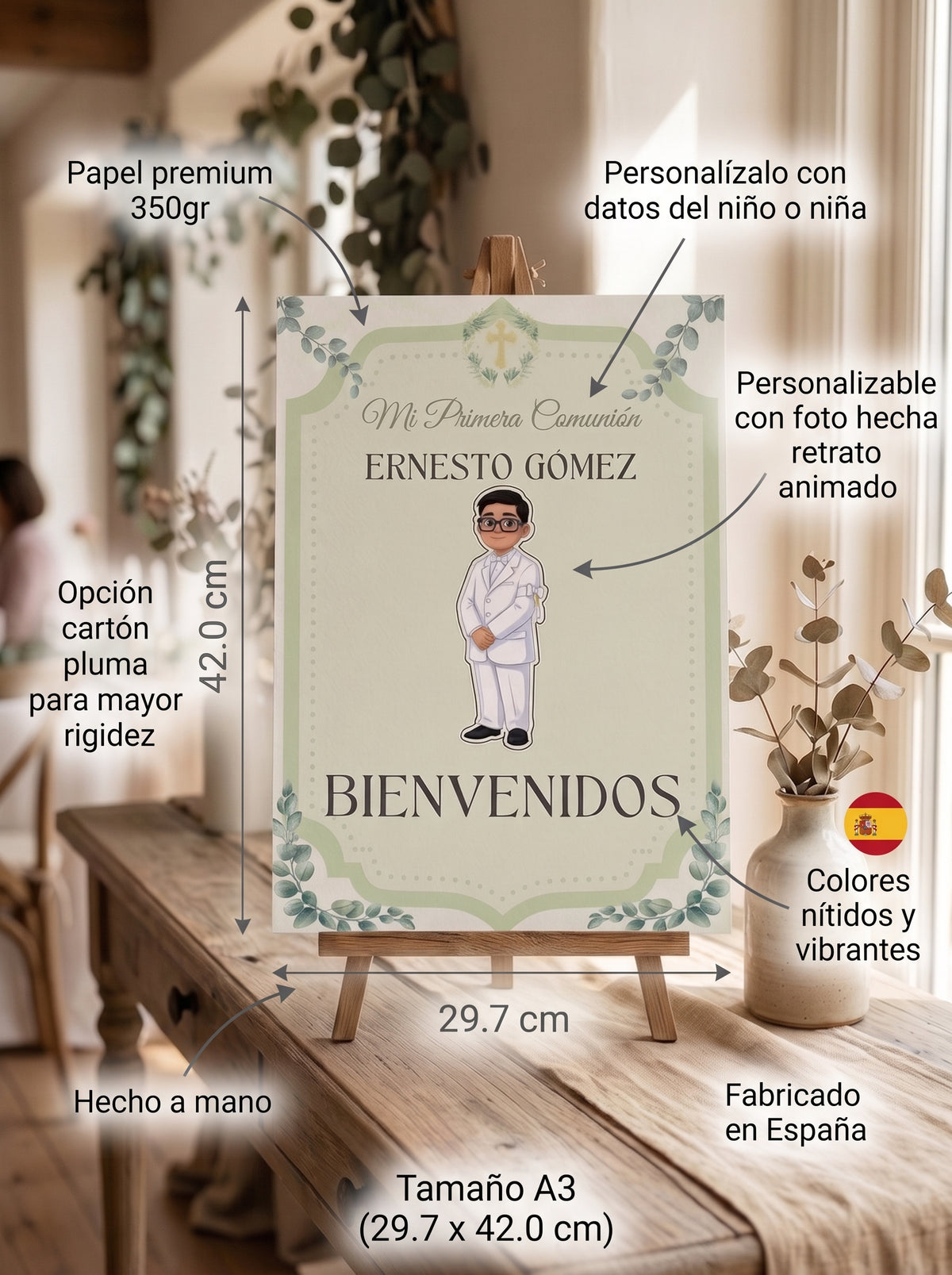Póster de Bienvenida Primera Comunión Personalizable | Lámina tamaño A3