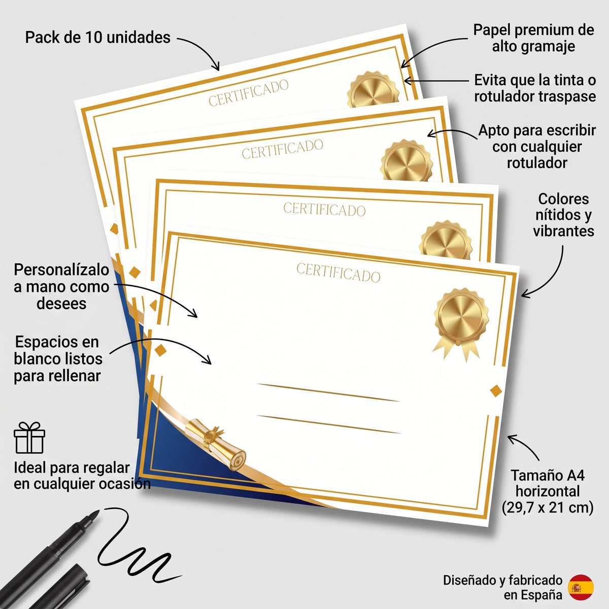 10-Pack Blank A4 Horizontal Diplomas — Fillable Certificates | End of Course