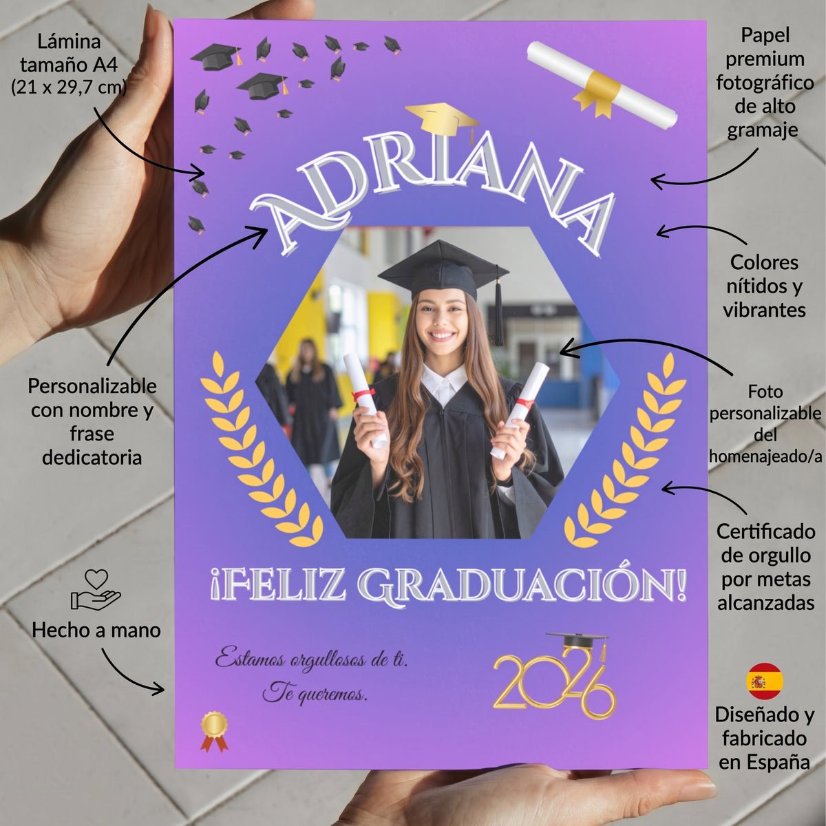 Lámina A4 Personalizada Graduación — Nombre + Foto | Regalo Fin de Curso 2026