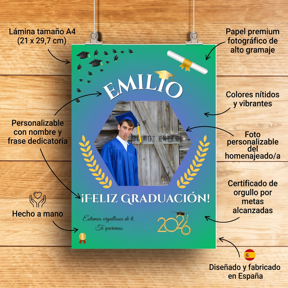 Lámina A4 Personalizada Graduación — Nombre + Foto | Regalo Fin de Curso