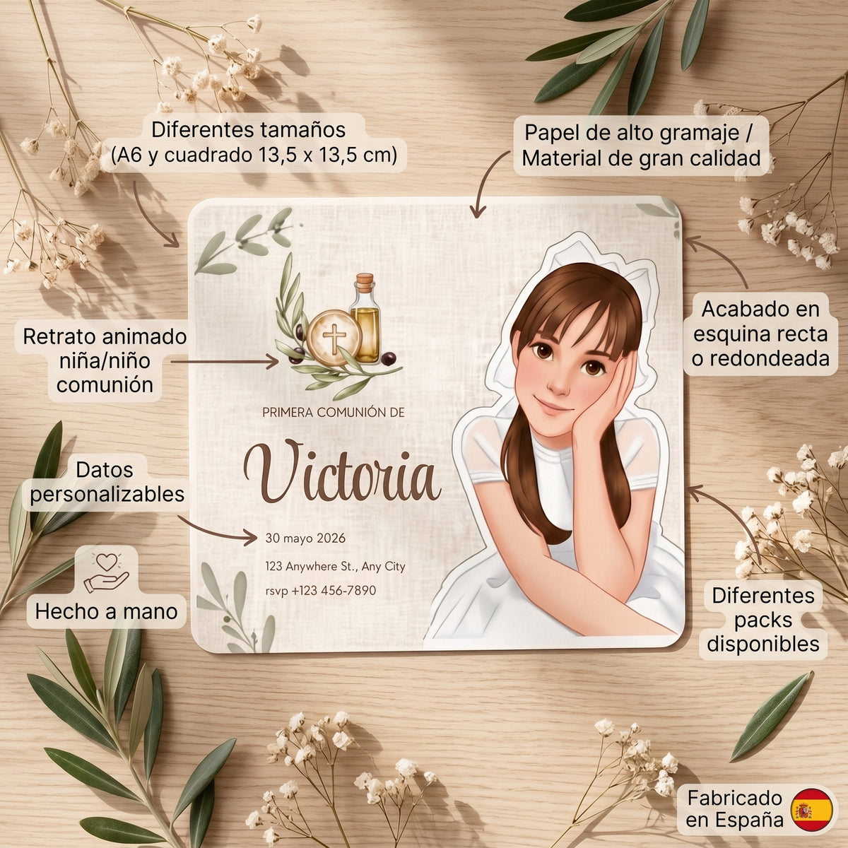 Pack de invitaciones personalizadas Primera Comunión | Invitación retrato animado niño o niña comunión | Diferentes opciones disponibles