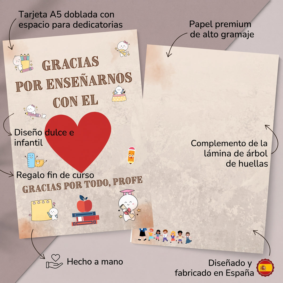 Pack Agradecimiento para Profes — Lámina A3 + Tarjeta A5 + 2 tintas | Regalo Fin de Curso